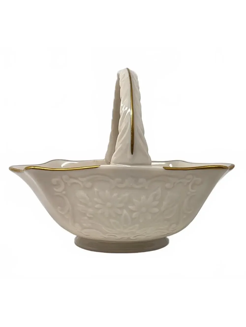 Vintage Lenox Sans Souci Basket Ivory Porcelain 24K Gold Floral USA